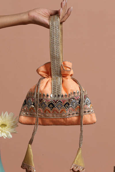 Kavya Peach Brocade Potli Bag