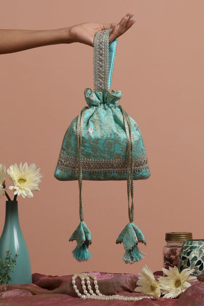 Aakriti Mint Silk Brocade Potli Bag