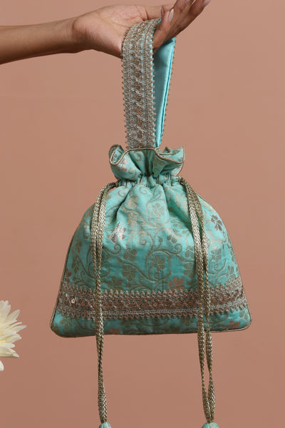 Aakriti Mint Silk Brocade Potli Bag