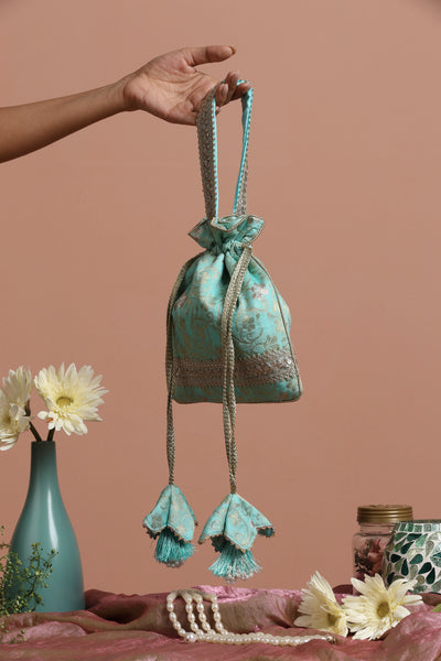 Aakriti Mint Silk Brocade Potli Bag