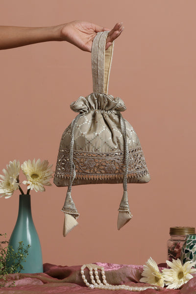 Pitika Grey Brocade Potli Bag