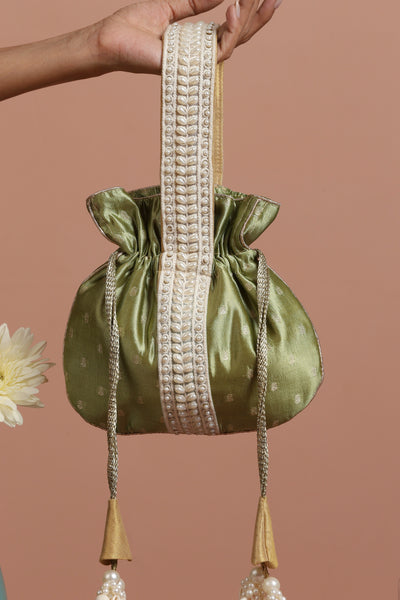 Amini Green Pure Silk Brocade Potli Bag