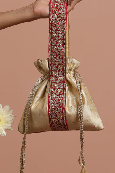 Dandelion Magenta and Cream Pure Silk Potli Bag