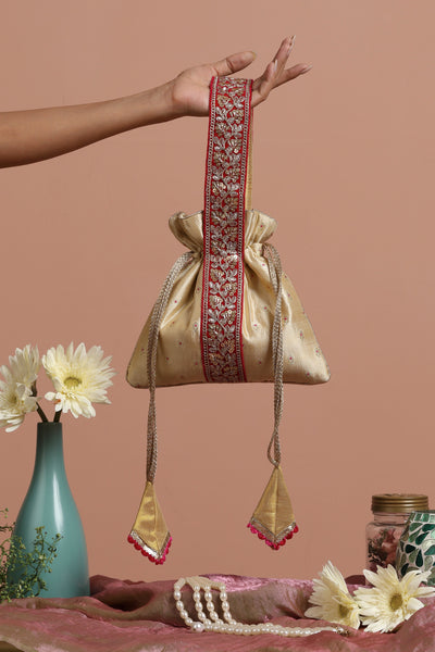 Dandelion Magenta and Cream Pure Silk Potli Bag