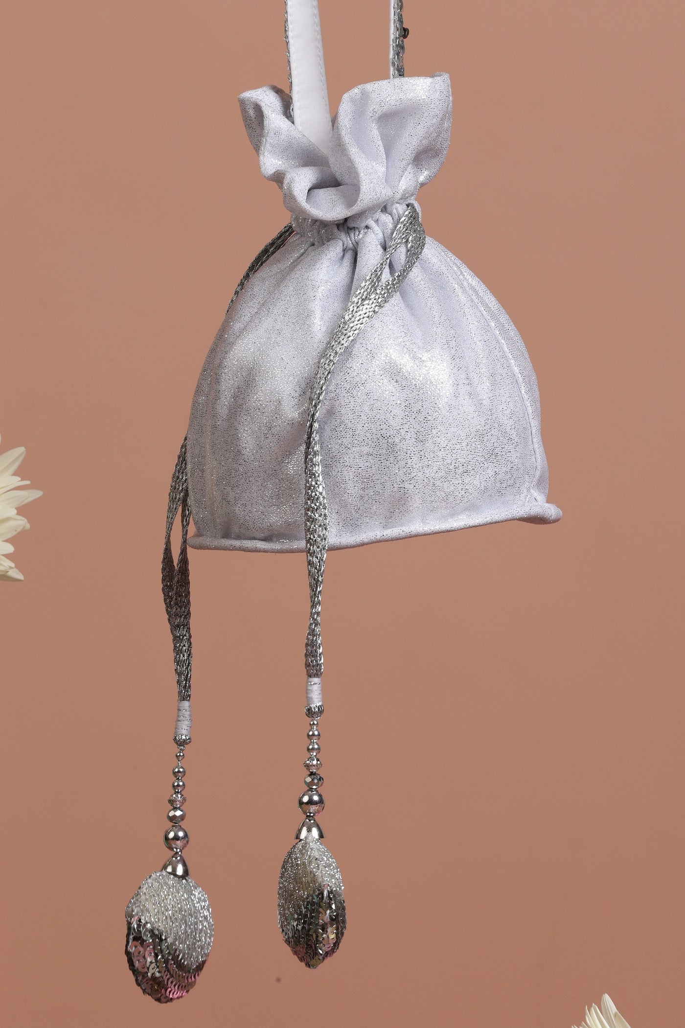 Christina Silver Georgette Potli Bag