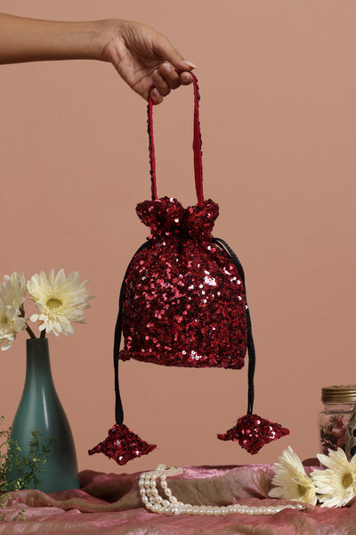 Isha Maroon Sequin Potli Bag