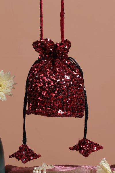 Isha Maroon Sequin Potli Bag