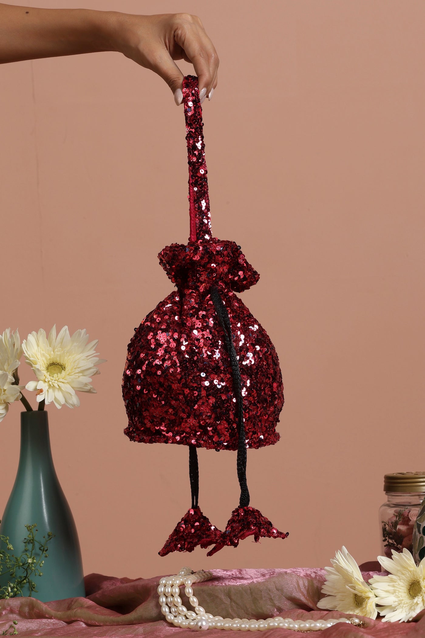 Isha Maroon Sequin Potli Bag