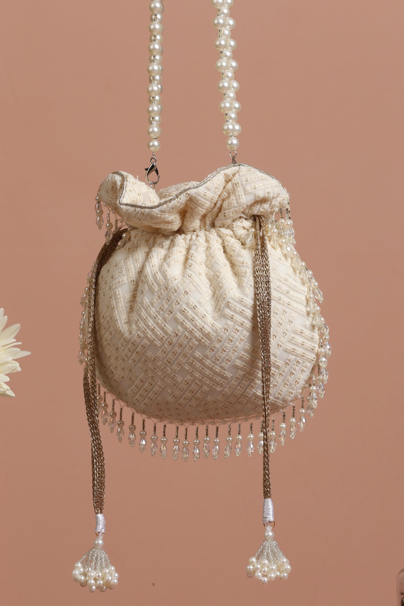 Karishma White with Gold Sequin Potli Bag