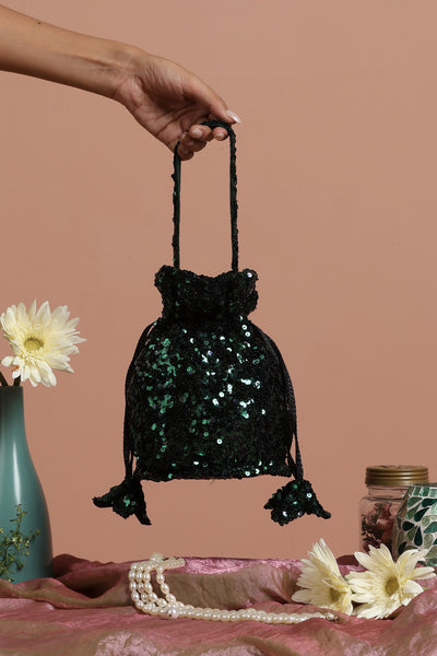 Isha Green Sequin Potli Bag