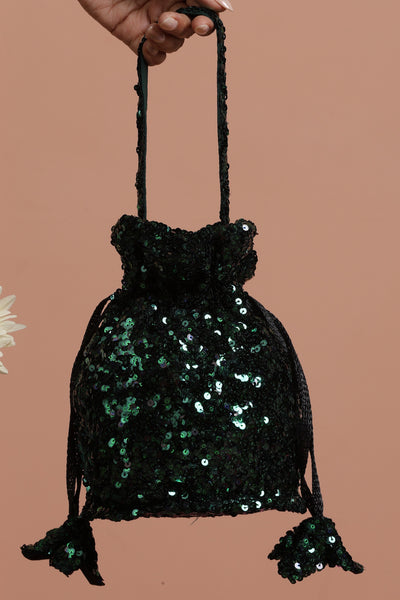 Isha Green Sequin Potli Bag