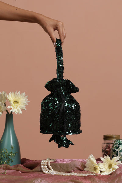 Isha Green Sequin Potli Bag