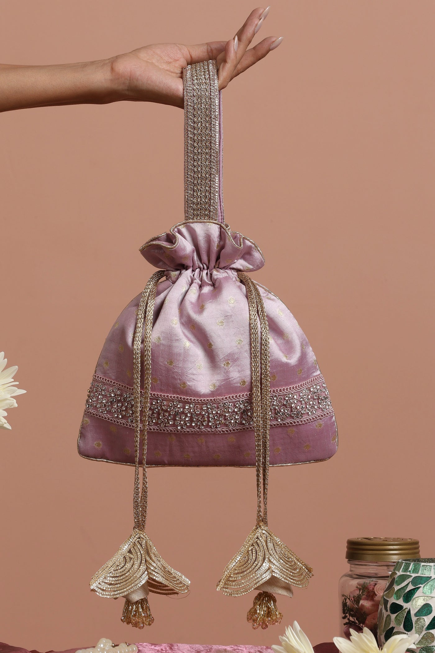 Keesha Lavender Pure Silk Brocade Potli Bag