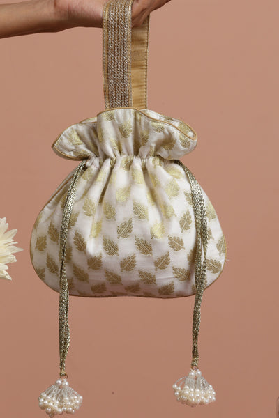 Chaya Gold and White Chanderi Potli Bag