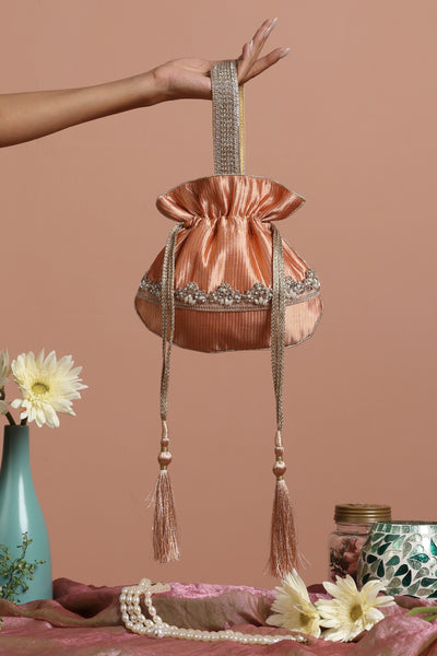 Mariam Peach Pure Silk Potli Bag