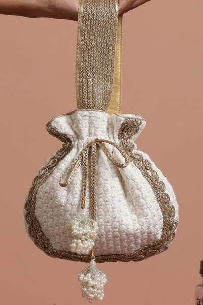 Arisha White with Gold Sequin Potli Bag