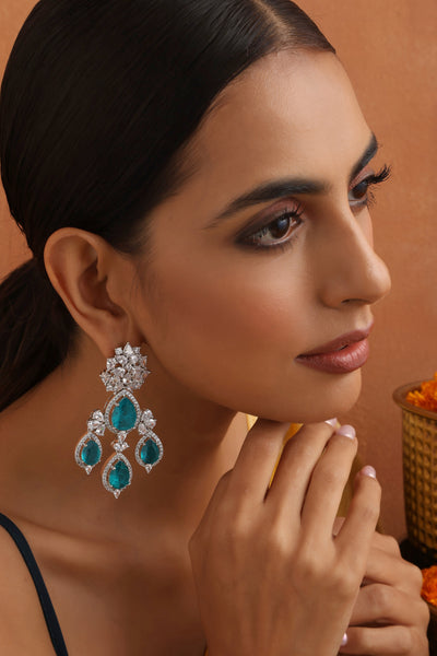 Isabella Teal Zirconia Dangler Earrings