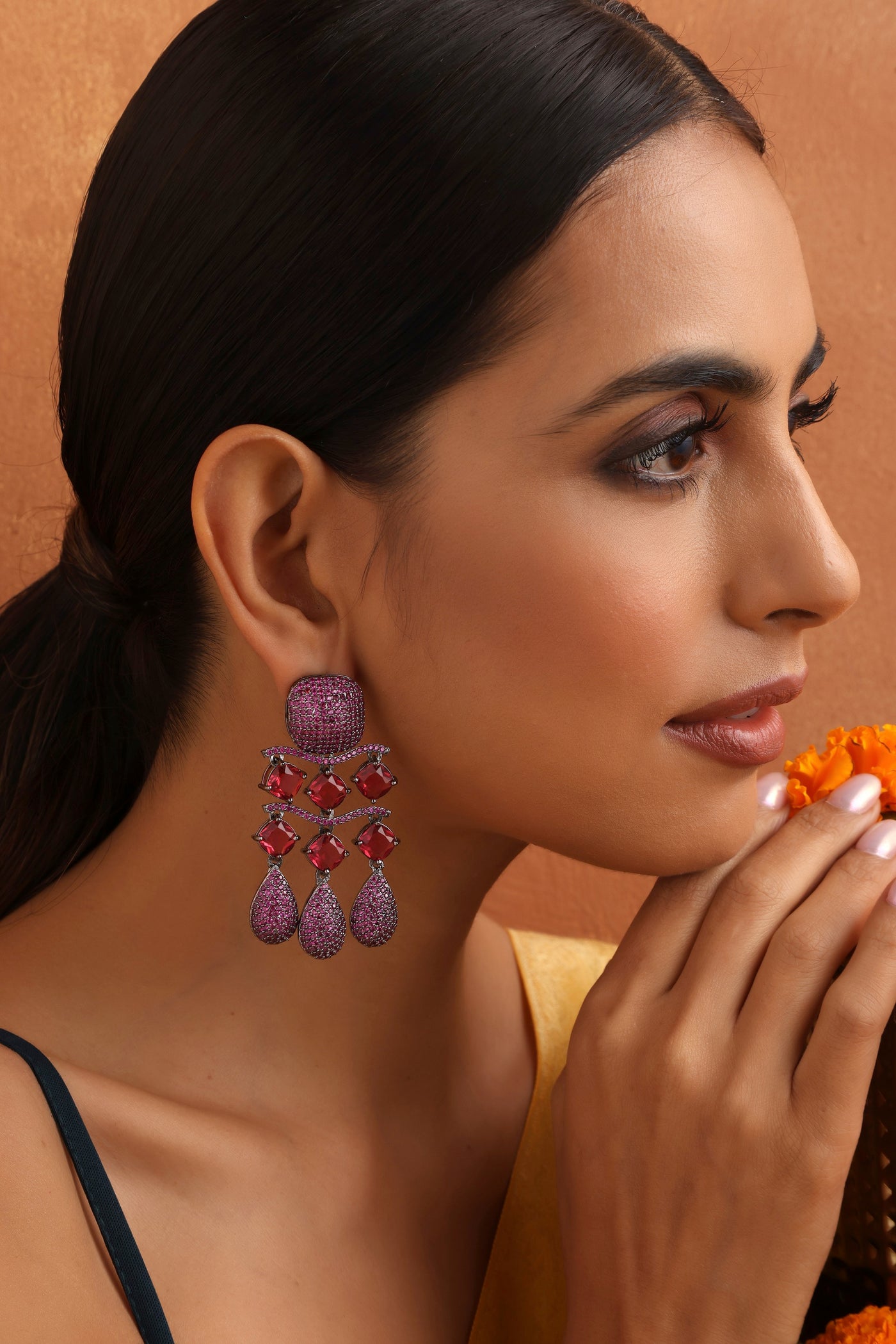 Daniela Magenta Zirconia Dangler Earrings