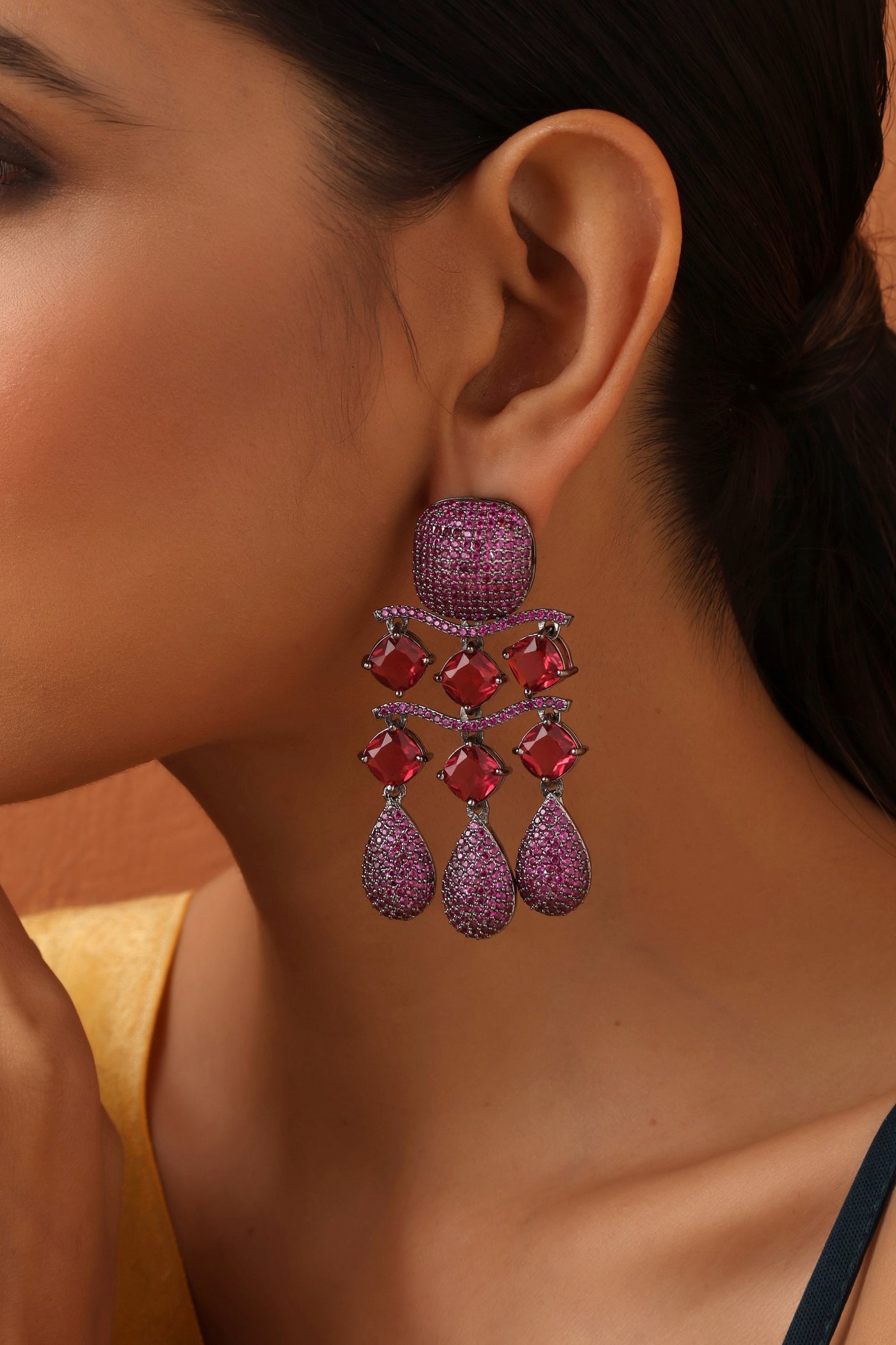 Daniela Magenta Zirconia Dangler Earrings