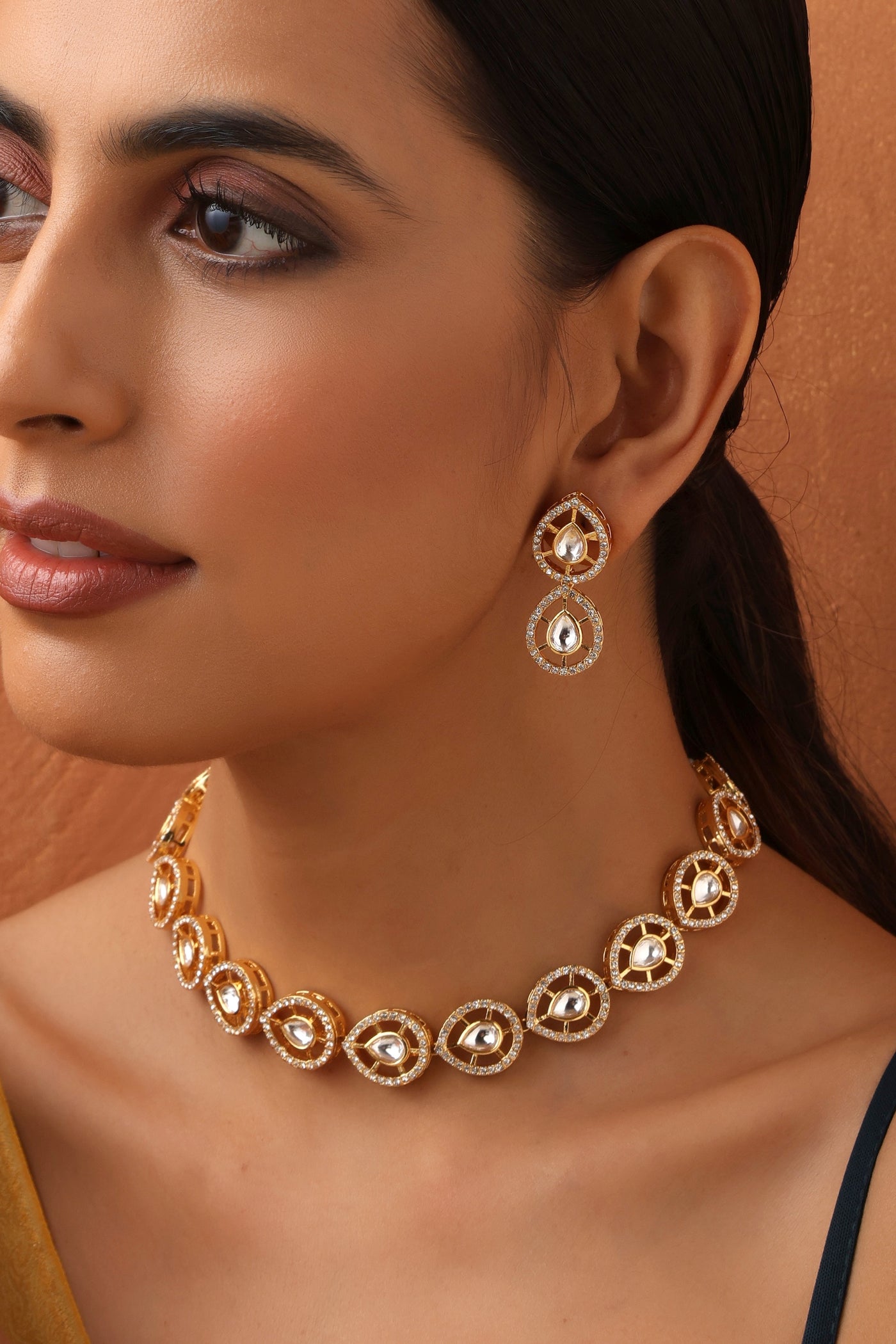 Mehak Gold Polki Necklace Set