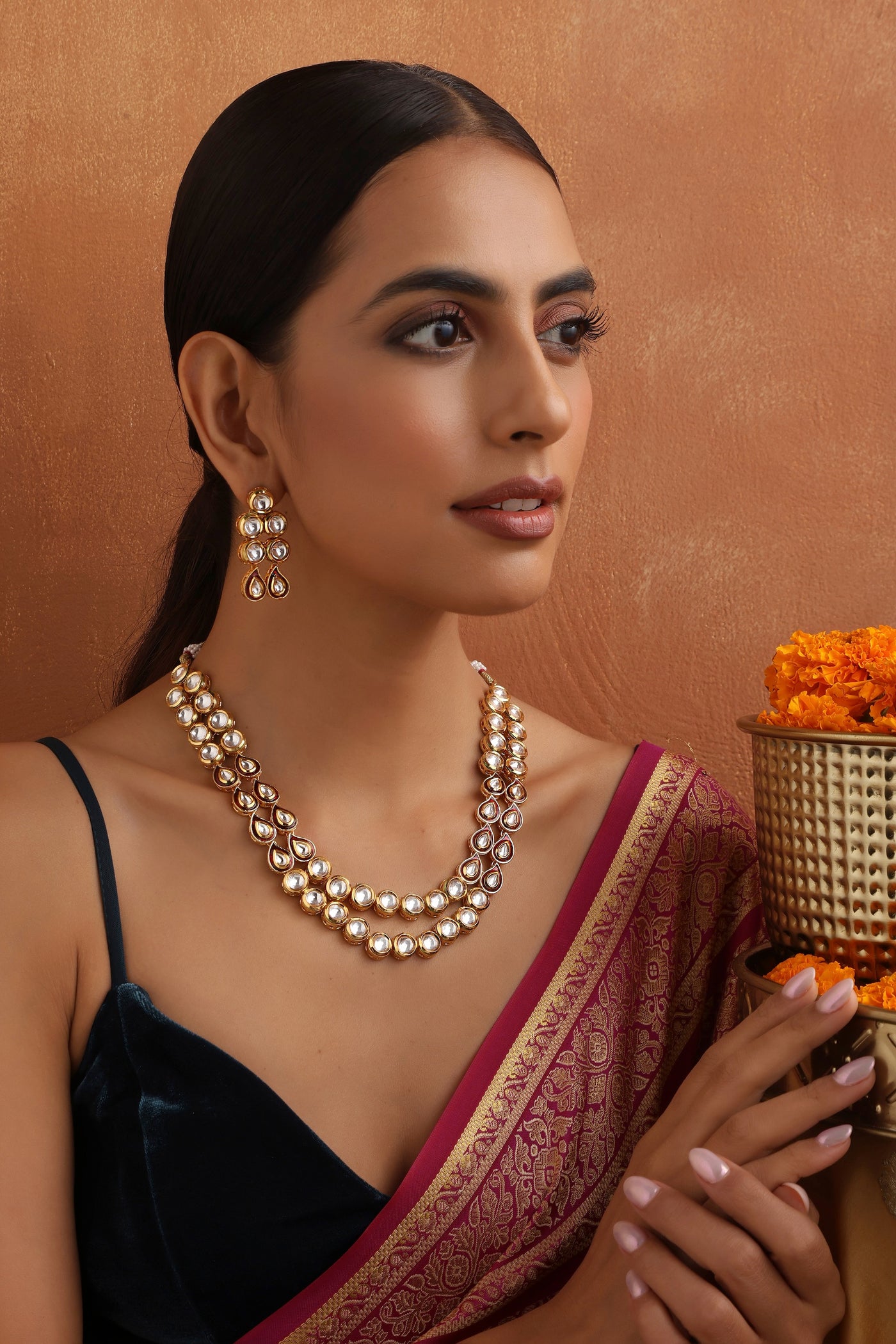 Riya Red Layered Kundan Necklace Set