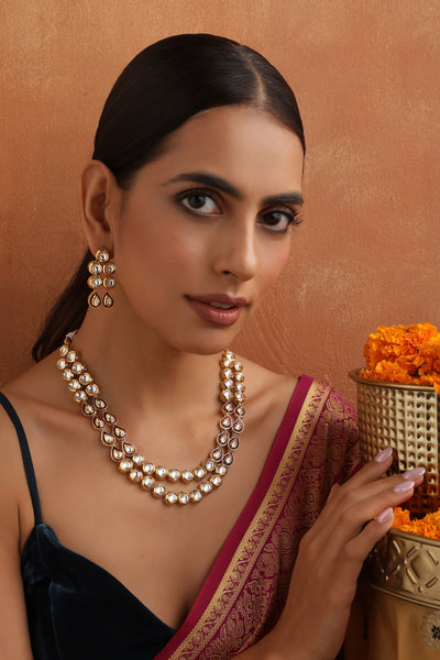 Riya Red Layered Kundan Necklace Set