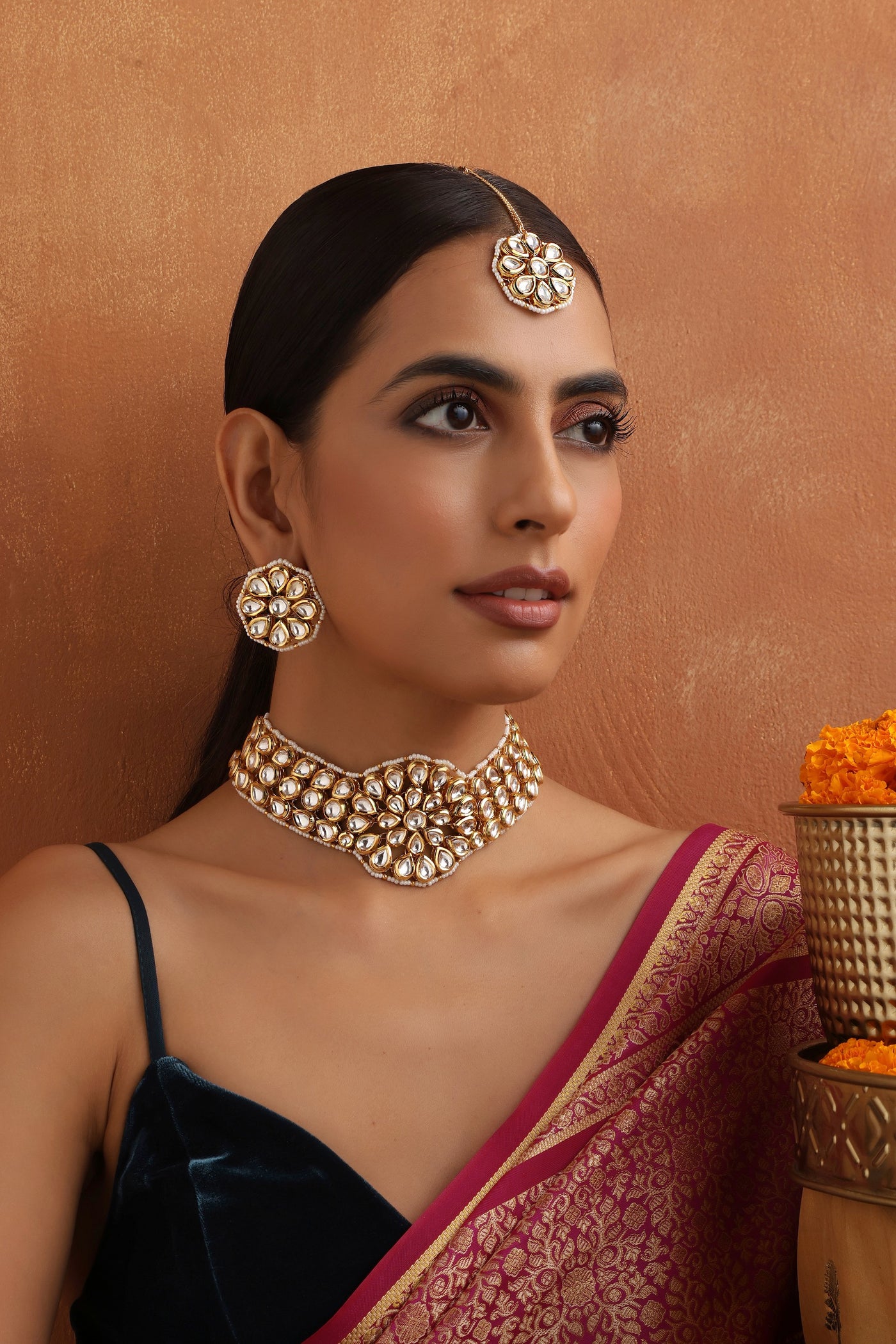 Nishita Gold Kundan Choker Set with Maang Tikka