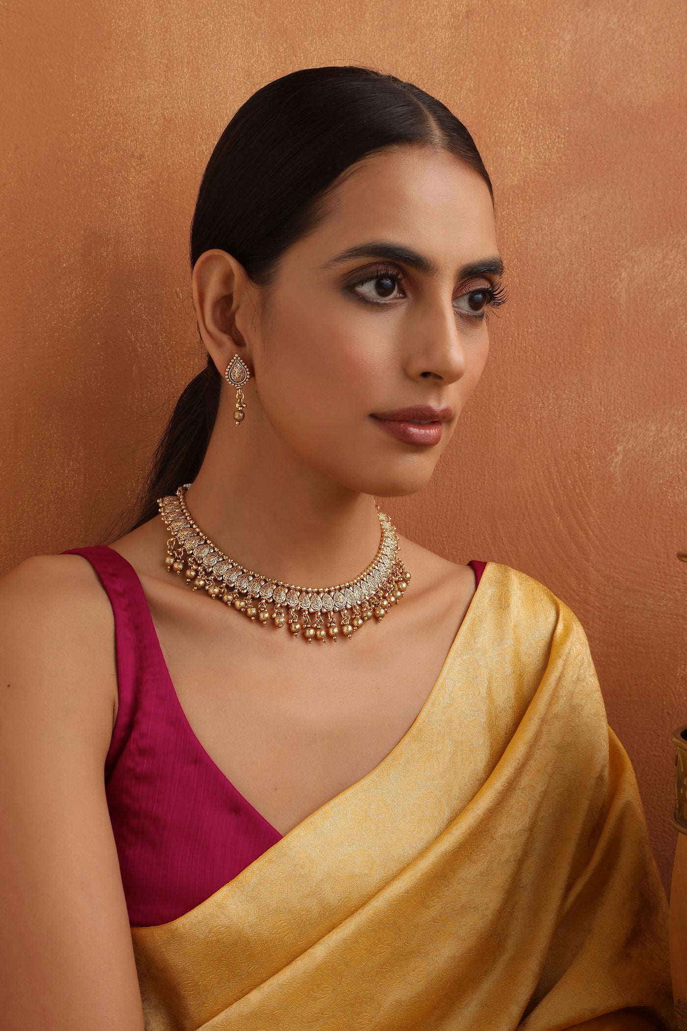 Dhruvika Gold Temple Necklace Set