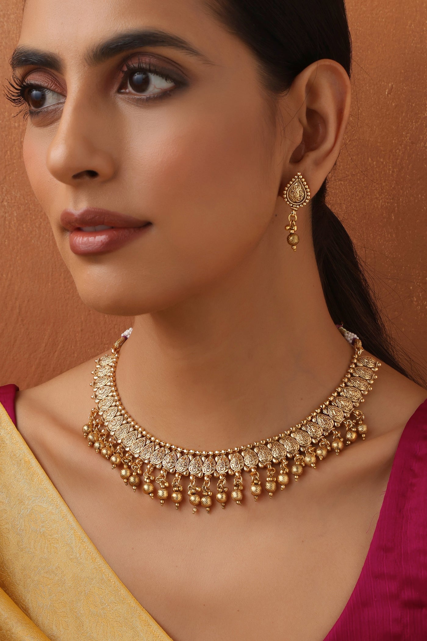 Dhruvika Gold Temple Necklace Set