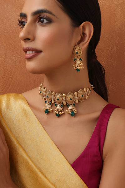 Mythili Green Temple Choker Necklace Set