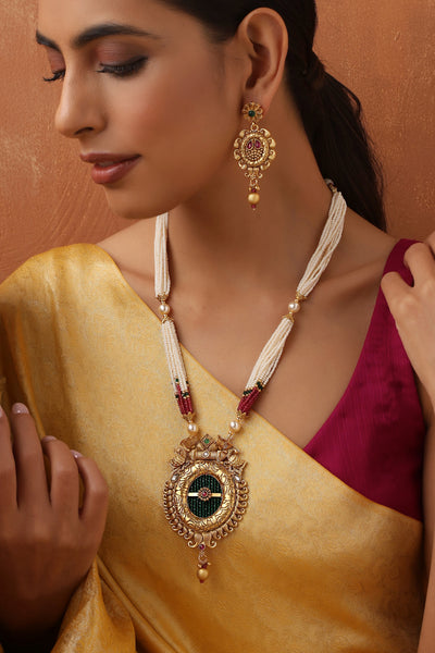 Gomathi Multicolour Temple Long Necklace Set