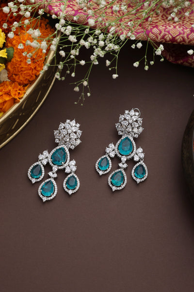 Isabella Teal Zirconia Dangler Earrings