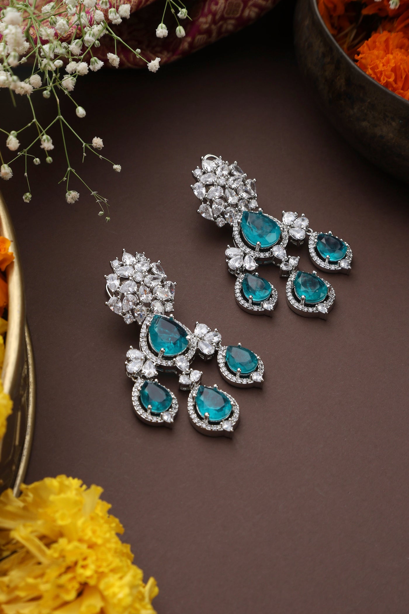 Isabella Teal Zirconia Dangler Earrings