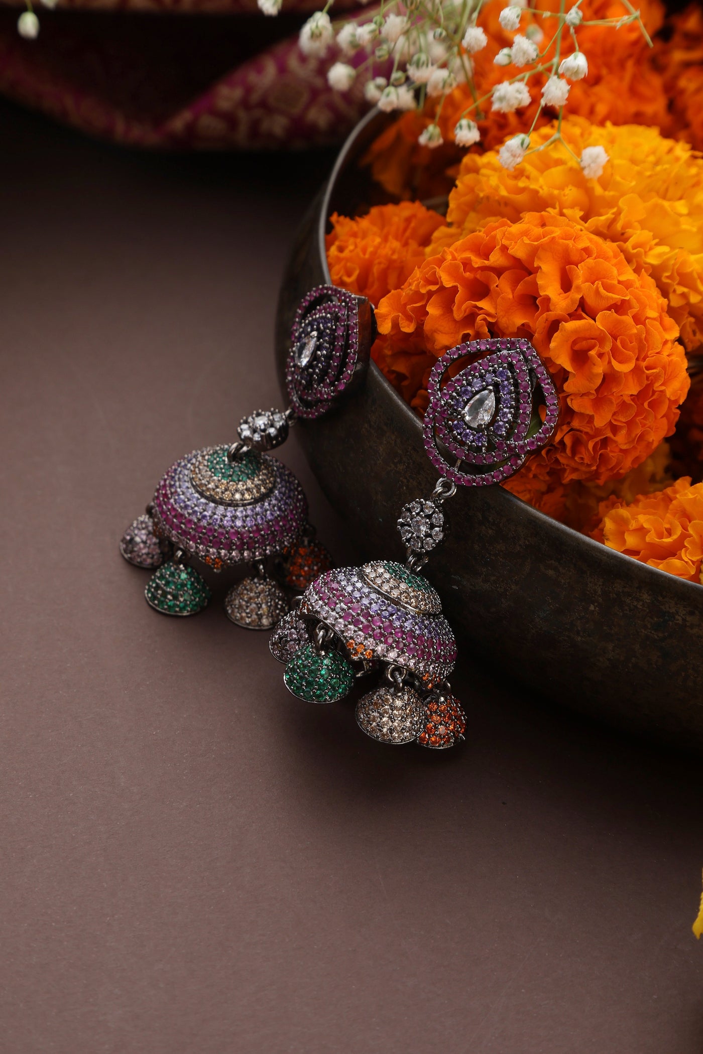 Polina Multicolour Zirconia Jhumka Earrings