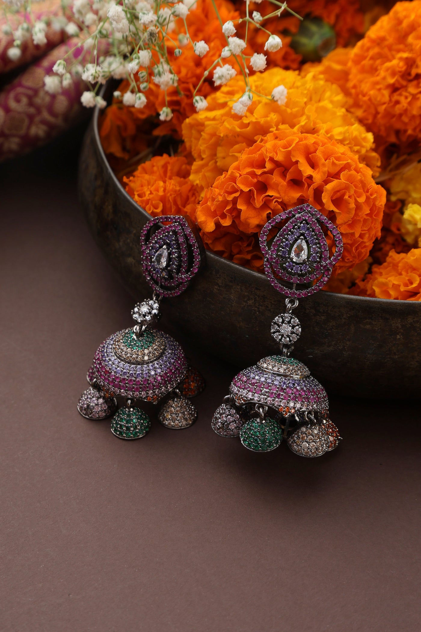 Polina Multicolour Zirconia Jhumka Earrings