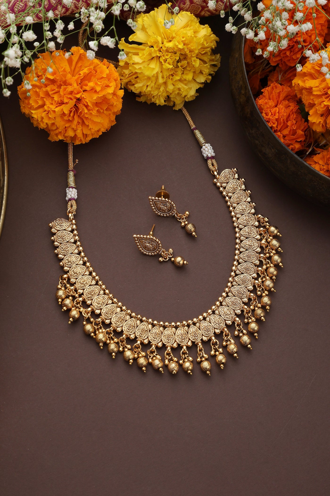 Dhruvika Gold Temple Necklace Set