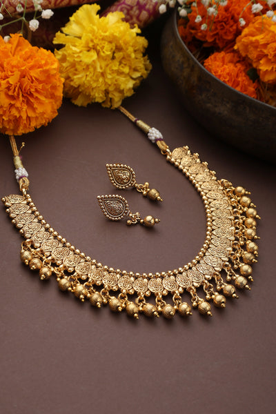 Dhruvika Gold Temple Necklace Set