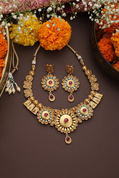 Nallarasi Multicolour Temple Short Necklace Set