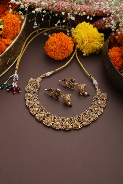 Gathika Green Temple Necklace Set