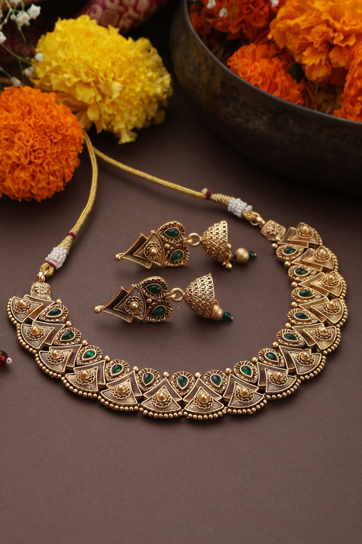 Gathika Green Temple Necklace Set