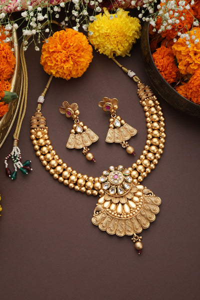 Ojaswi Gold Temple Pendant Necklace Set