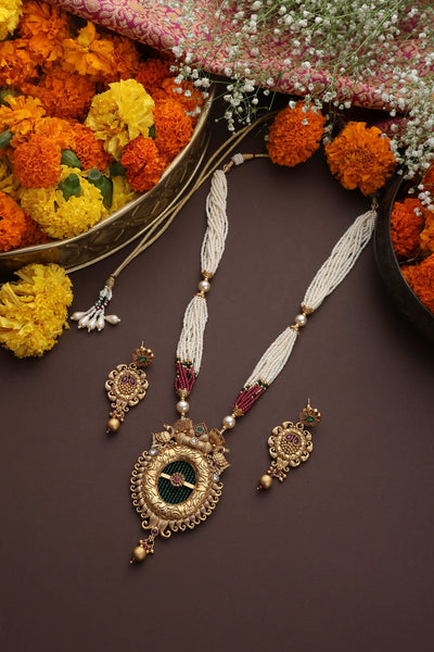 Gomathi Multicolour Temple Long Necklace Set