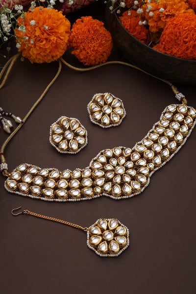 Nishita Gold Kundan Choker Set with Maang Tikka