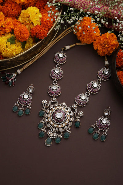 Raavya Multicolour Polki Necklace Set