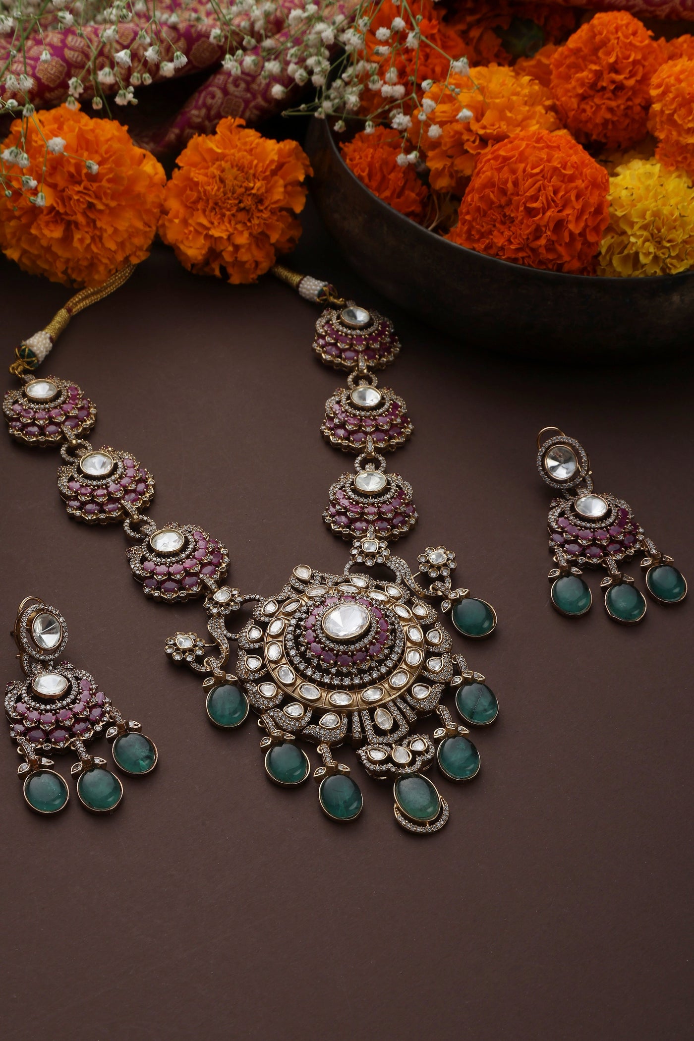 Raavya Multicolour Polki Necklace Set