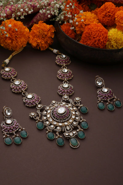 Raavya Multicolour Polki Necklace Set