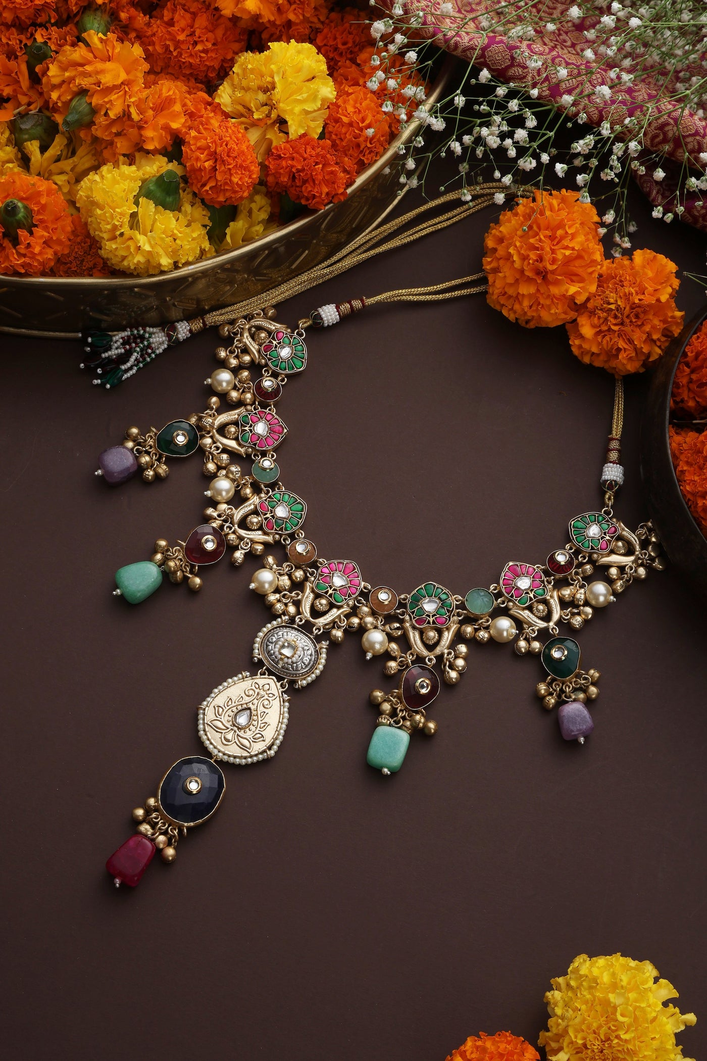 Indya Multicolour Polki Necklace