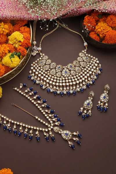 Latika Blue Kundan Necklace Set with Matha Patti