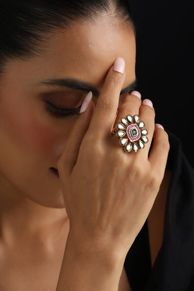 Phoenix Multicolour Kundan Ring
