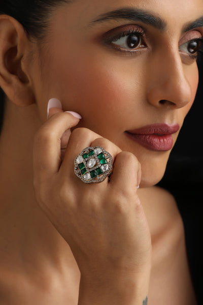 Indie Emerald Polki Ring